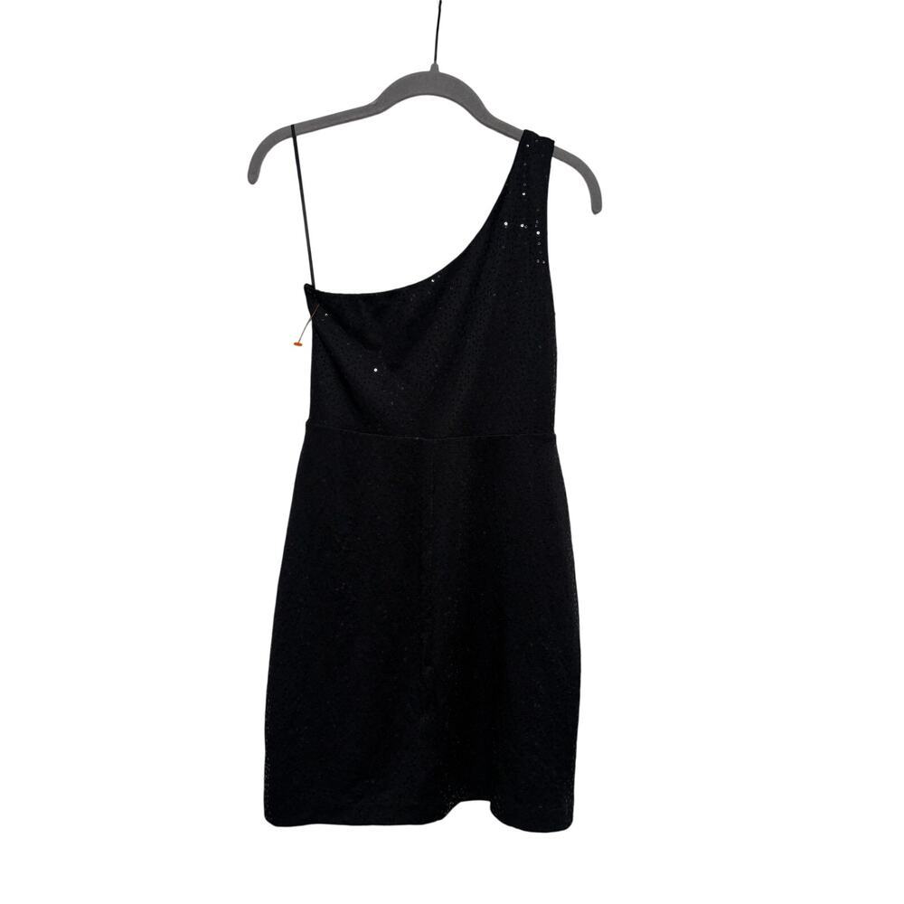 Max and Cleo Women's Black Sequin One Shoulder Mini Dress Size 2 - Picture 8 of 8